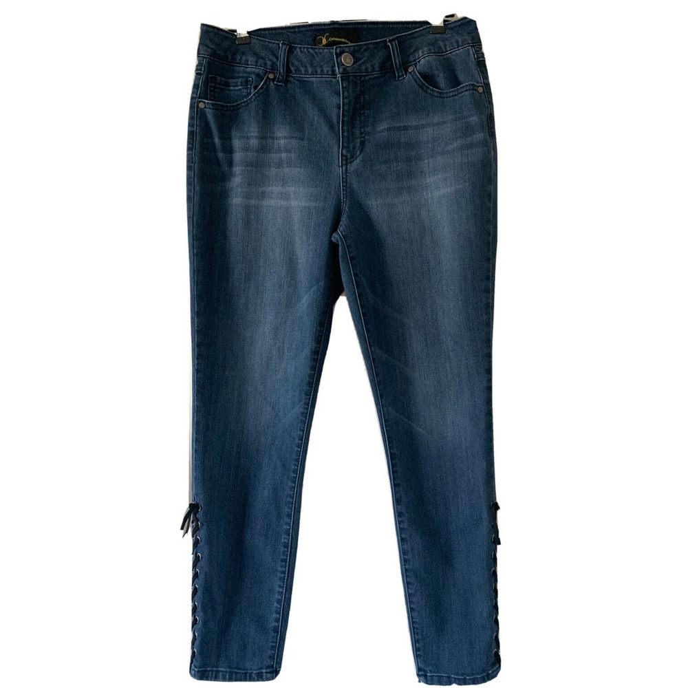 Womens Catherine Malandrino Cropped Skinny Tie Leg Med Wash Jeans Size 10